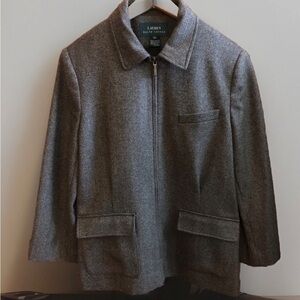 LAUREN RALPH LAUREN Women’s Size 12 Herringbone Tweed Equestrian Blazer Zip Up